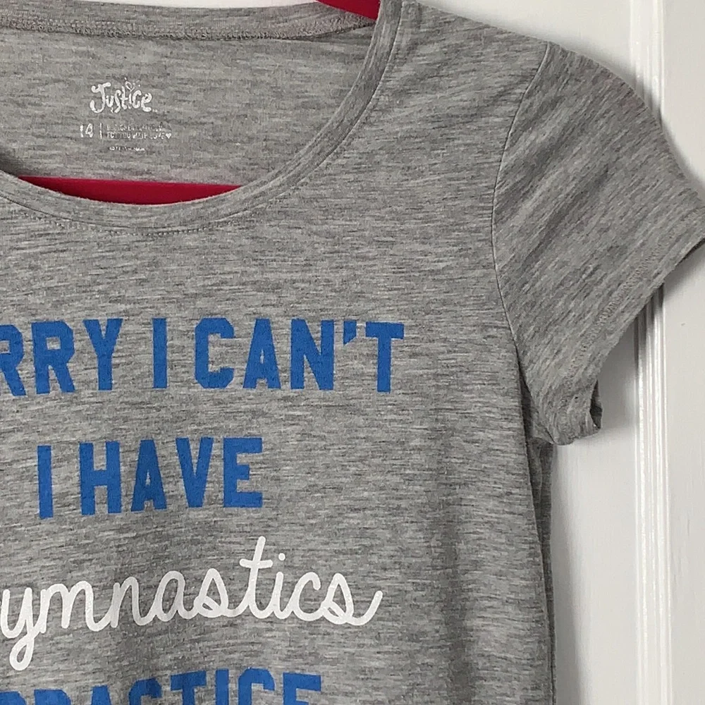 Justice Gymnastics Gray T-shirt Top 14 EUC